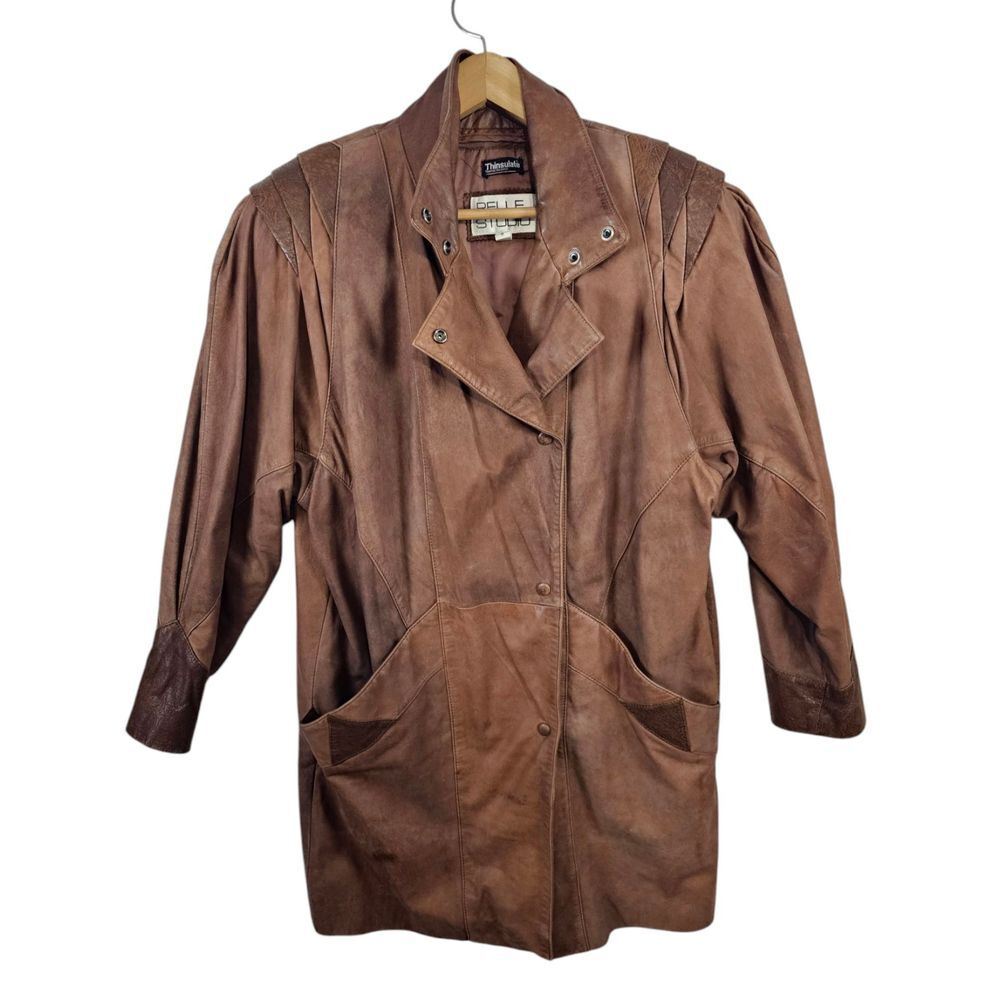 VTG Pelle Studio Genuine Leather Brown‎ Trench Coat Jacket Medium 3M Thinsulate